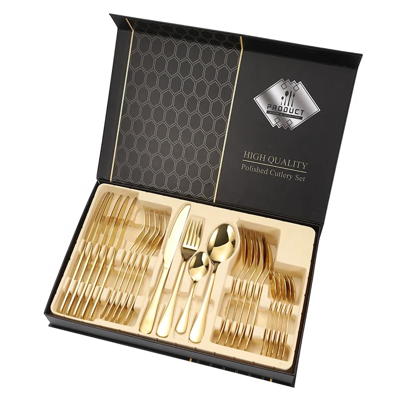 Hot Sellings 2021 24pcs Gold Flatware Set With Gift Box Knife Spoon Fork Colorful Plated Stainless Steel Cutlery Sets, Silver/gold/rose gold/black/rainbow
Hot Sellings 2021 24pcs Gold Flatware Set With Gift Box Knife Spoon Fork Colorful Plated Stainless Steel Cutlery Sets, Silver/gold/rose gold/black/rainbow