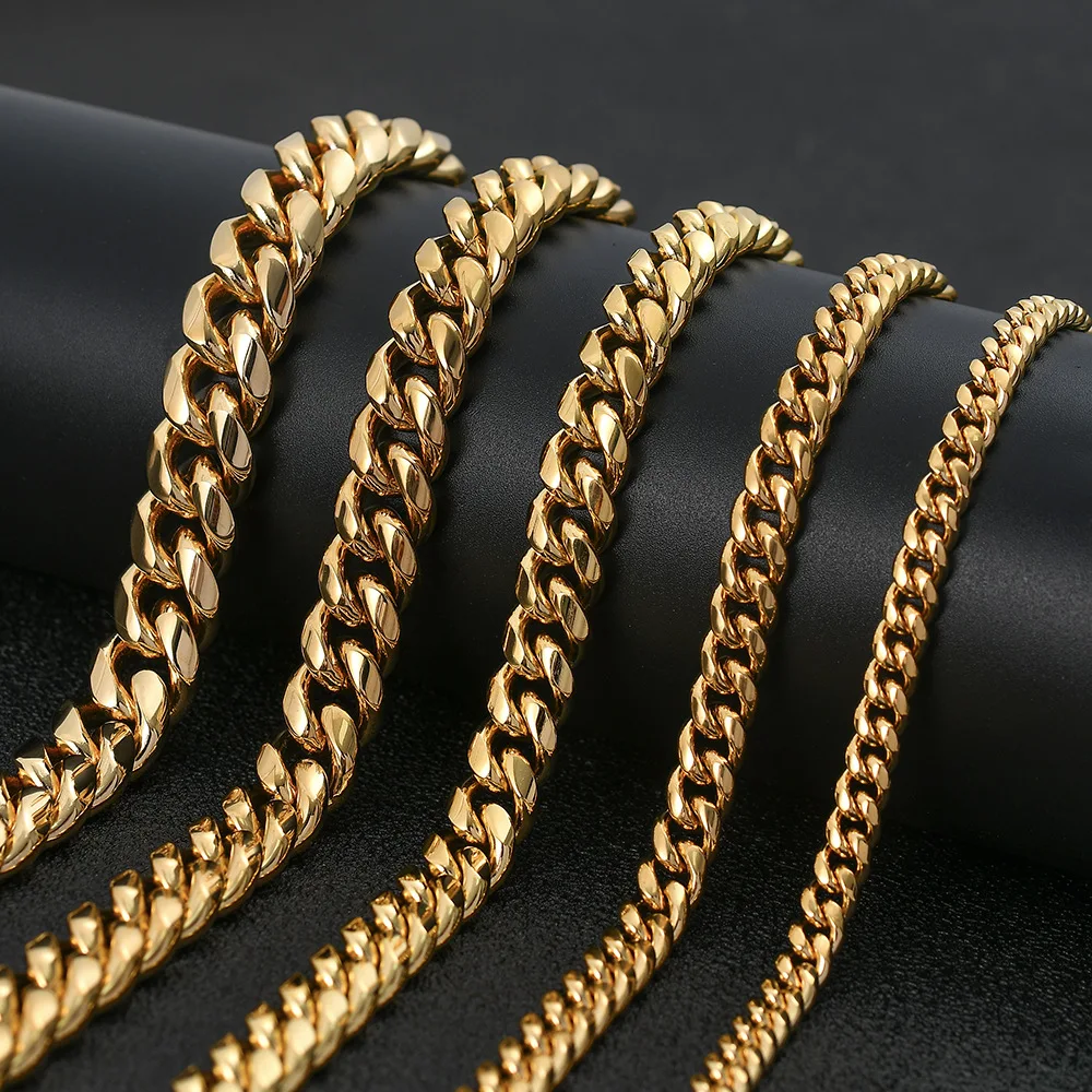 European and American hot-selling hip-hop jewelry hiphop hand-polished Miami chain stainless steel 18 gold Cuban necklace, As shown
European and American hot-selling hip-hop jewelry hiphop hand-polished Miami chain stainless steel 18 gold Cuban necklace, As shown