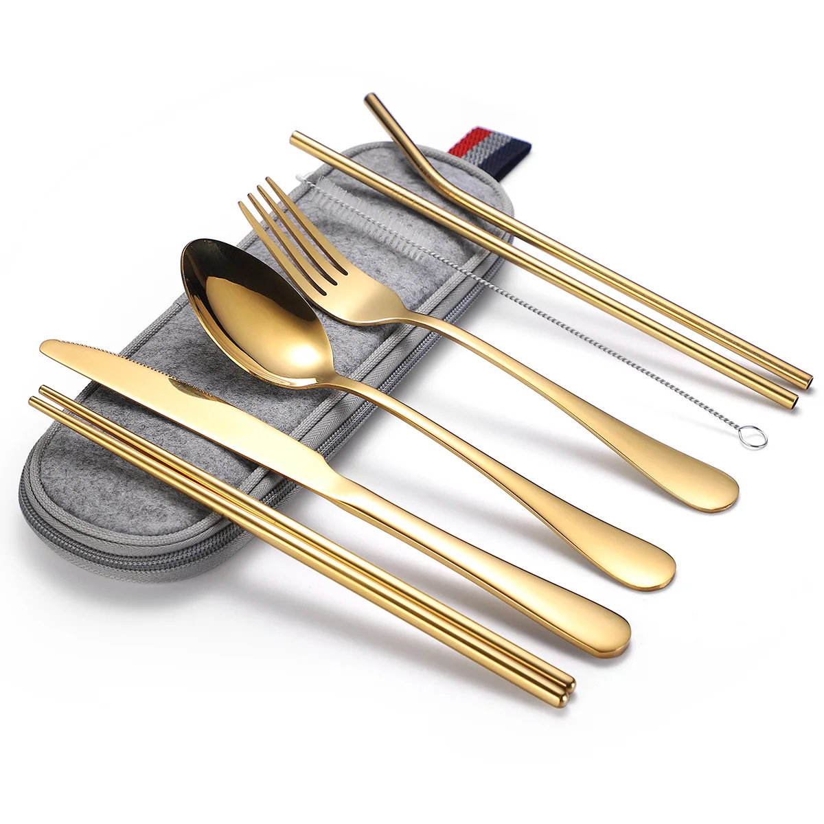 Camping Reusable Knife Fork Spoon Chopsticks Straw Stainless Steel Travel Cutlery Set With Bag, Iridescent/silver/gold/rose gold/black
Camping Reusable Knife Fork Spoon Chopsticks Straw Stainless Steel Travel Cutlery Set With Bag, Iridescent/silver/gold/rose gold/black