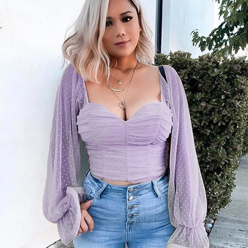 2021 Summer Mesh Chiffon Wave Point Sexy Crop Top Casual Long Sleeve Blouse Shirts For Women
2021 Summer Mesh Chiffon Wave Point Sexy Crop Top Casual Long Sleeve Blouse Shirts For Women