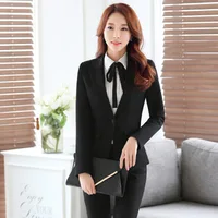 

Women Business Office OL Work suit 3 piece including jacket /blazer pants and shirt Long Sleeve Black Stretch Suit Pants Sets