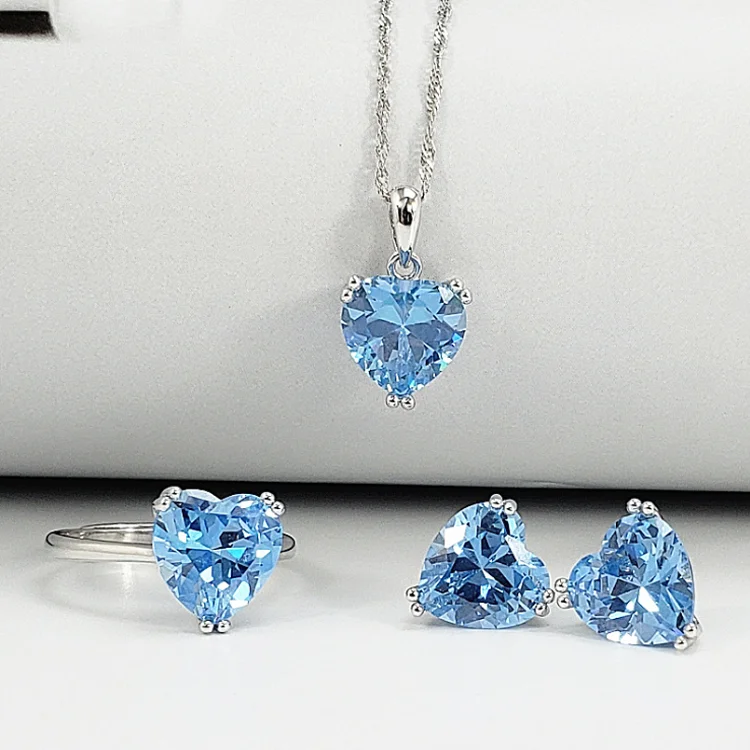 925 Sterling Silver CZ Zirconia Jewelry Set Heart Crystal Ring Earring Necklace Set, Picture
925 Sterling Silver CZ Zirconia Jewelry Set Heart Crystal Ring Earring Necklace Set, Picture