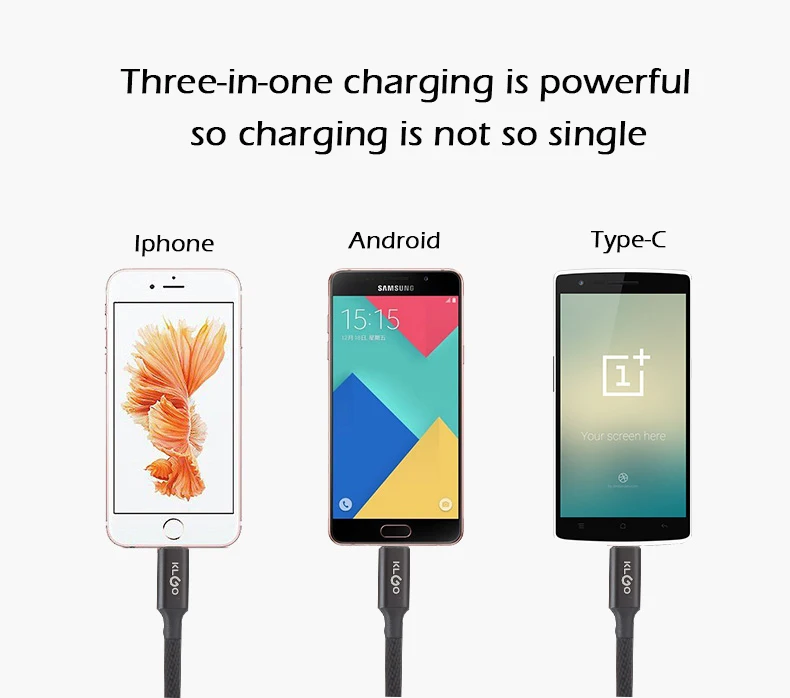 KLGO 3 in 1 Usb Data Cable Type-c High Speed 3 in 1 Data Line Charging Cable - ANKUX.COM
