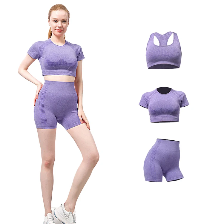 Women Gym Crop Top Bra Three Pieces Seamless Workout Outfits High Waist Running Shorts Crop Top Sets, Blue, purple, green, dark grey, pink
Women Gym Crop Top Bra Three Pieces Seamless Workout Outfits High Waist Running Shorts Crop Top Sets, Blue, purple, green, dark grey, pink