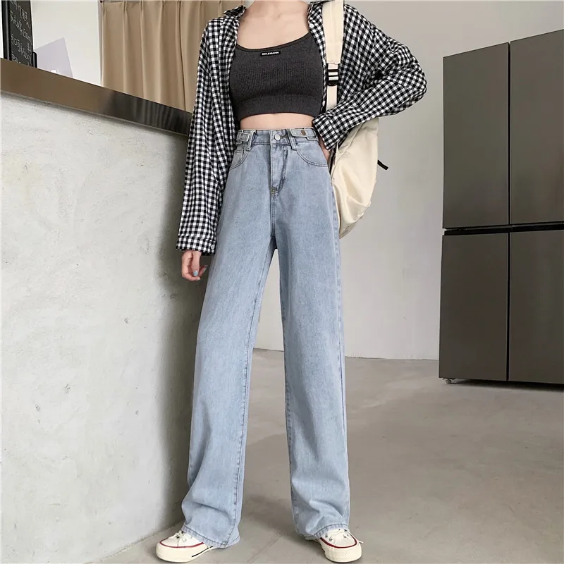 Spring 2021 new Korean version of ins high waist wild straight jeans female students loose and thin wide-leg trousers
Spring 2021 new Korean version of ins high waist wild straight jeans female students loose and thin wide-leg trousers