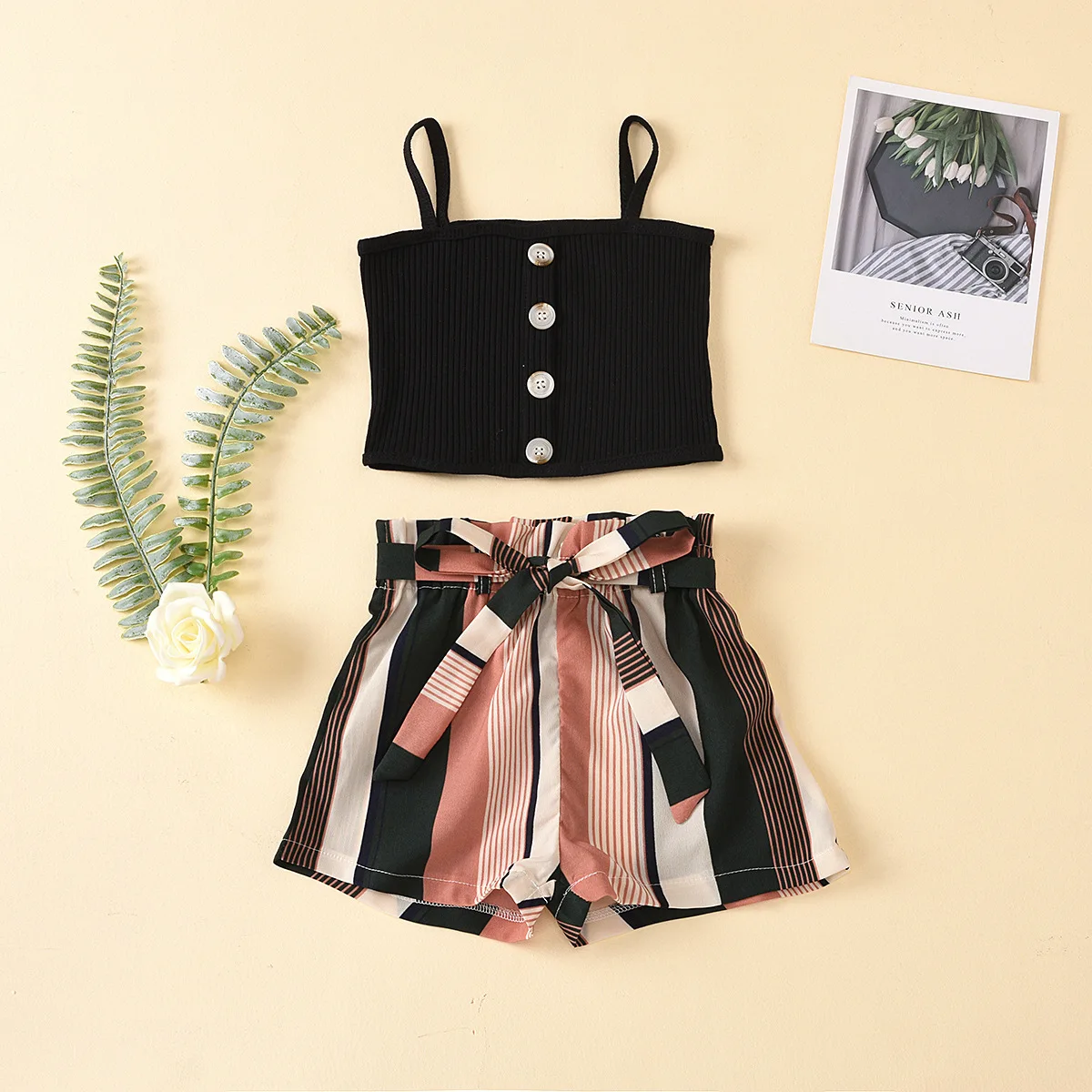Girls Summer Children 2PCS Kids Outfits 2Y To 6Y Clothes Set Button Top Striped Contrast Waistband And Elastic Pants, Picture show
Girls Summer Children 2PCS Kids Outfits 2Y To 6Y Clothes Set Button Top Striped Contrast Waistband And Elastic Pants, Picture show