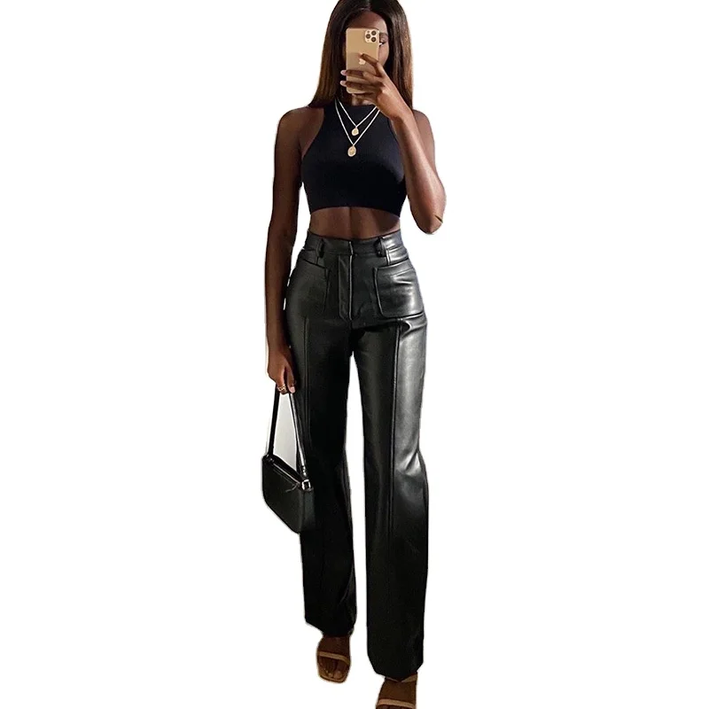Wholesale Casual design double pocket leather pants sexy slim fit hip Pu women's leather pants straight pants, Color as picture
Wholesale Casual design double pocket leather pants sexy slim fit hip Pu women's leather pants straight pants, Color as picture