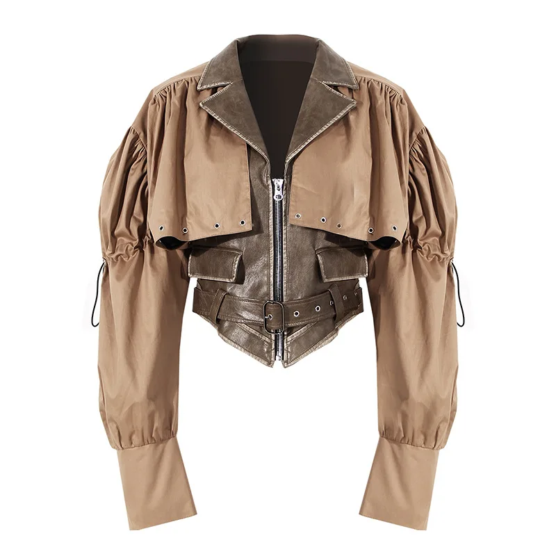 2021 autumn and winter new style cape stitching PU handsome waist jacket coat women trend, Photo color
2021 autumn and winter new style cape stitching PU handsome waist jacket coat women trend, Photo color