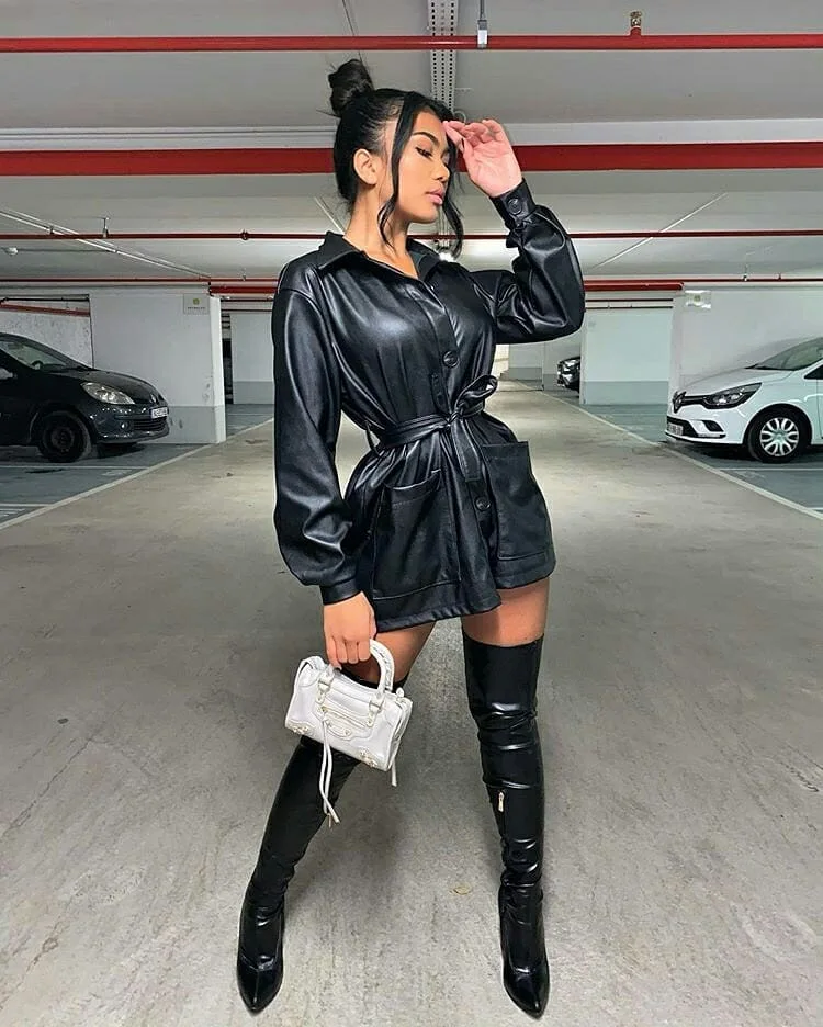 Yingchao 2021 Hot Solid color Ladies Pu Leather Coat Women Bandage Windbreaker Coats Jacket Motorcycle for Ladies With Belt
Yingchao 2021 Hot Solid color Ladies Pu Leather Coat Women Bandage Windbreaker Coats Jacket Motorcycle for Ladies With Belt