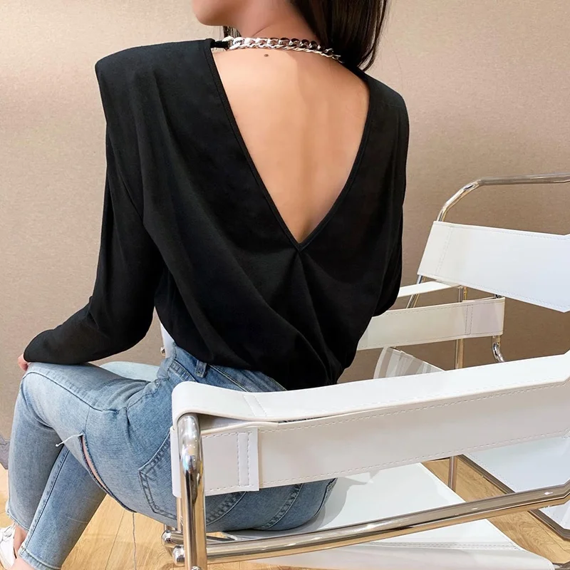 Fall fashion clothing loose long sleeve solid black casual tops with shoulder pads women t-shirts oversized tshirt women
Fall fashion clothing loose long sleeve solid black casual tops with shoulder pads women t-shirts oversized tshirt women