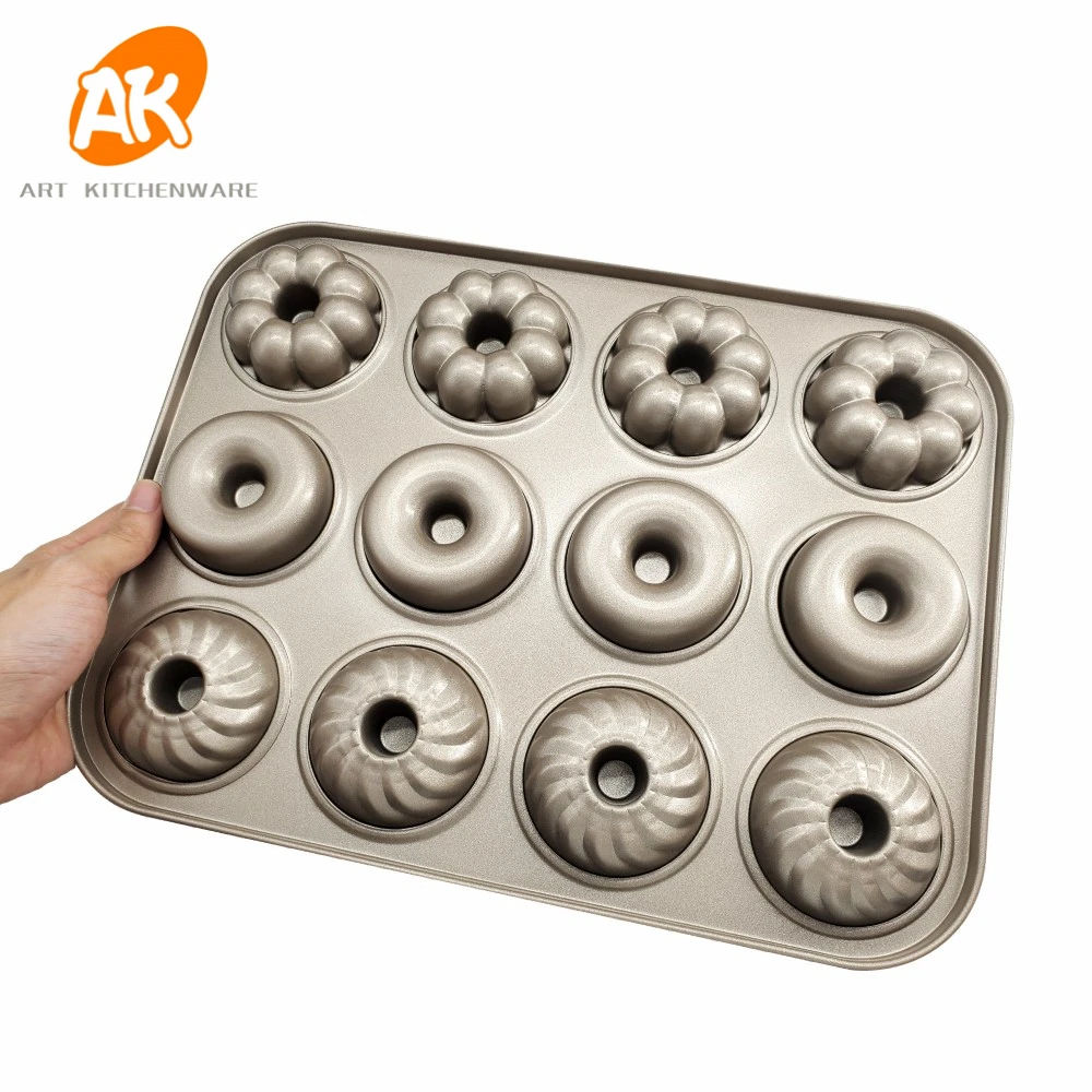 Ak Wholesale Donuts Pan 12 Cavity Fluted Flower Shape Cake Tin Non