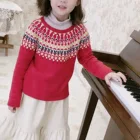 New year Christmas red jacquard winter knitted sweater pullover for children girls jumper