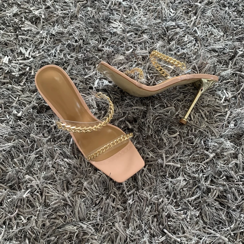Summer Pumps Fashion Chain Slippers Sandals Shoes Women Thin High Heels Slip On Square Toe Slides Sandal Lady Pump Shoes Mules
Summer Pumps Fashion Chain Slippers Sandals Shoes Women Thin High Heels Slip On Square Toe Slides Sandal Lady Pump Shoes Mules