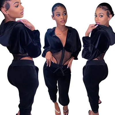 Fall Set Womans Sexy Casual Outfits Velvet Zippers Mesh Hood Cardigan Bodysuit Long Sleeve Two Piece Jogger Sets
Fall Set Womans Sexy Casual Outfits Velvet Zippers Mesh Hood Cardigan Bodysuit Long Sleeve Two Piece Jogger Sets