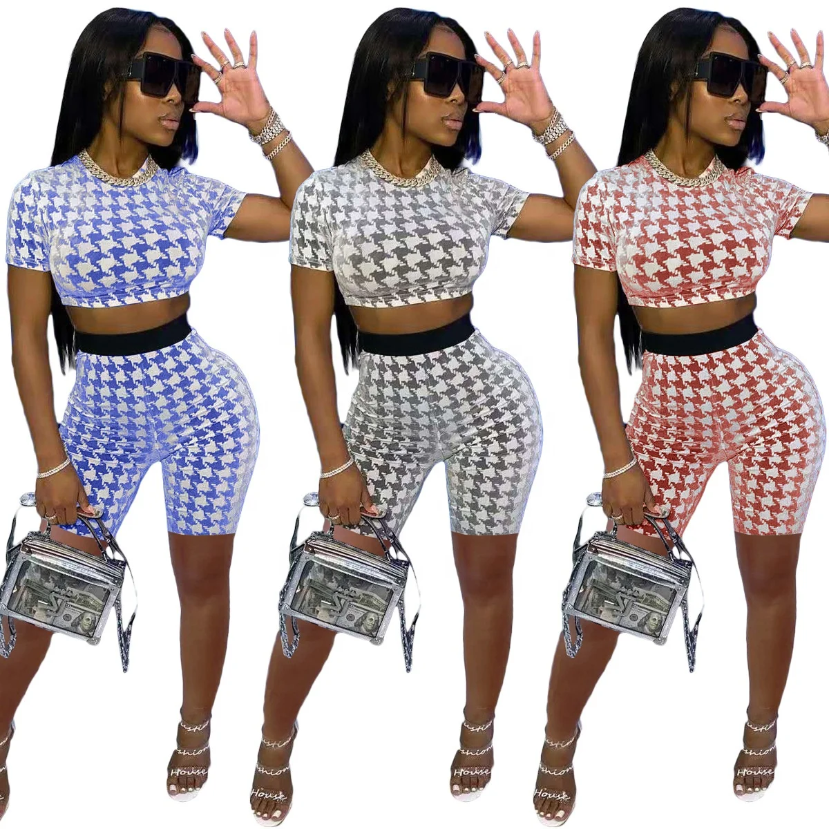 Fashion Sexy Plaid Printed 2 Piece Short Set for Women Casual O-neck Clothing High Waist Pants Set, 3 colors
Fashion Sexy Plaid Printed 2 Piece Short Set for Women Casual O-neck Clothing High Waist Pants Set, 3 colors