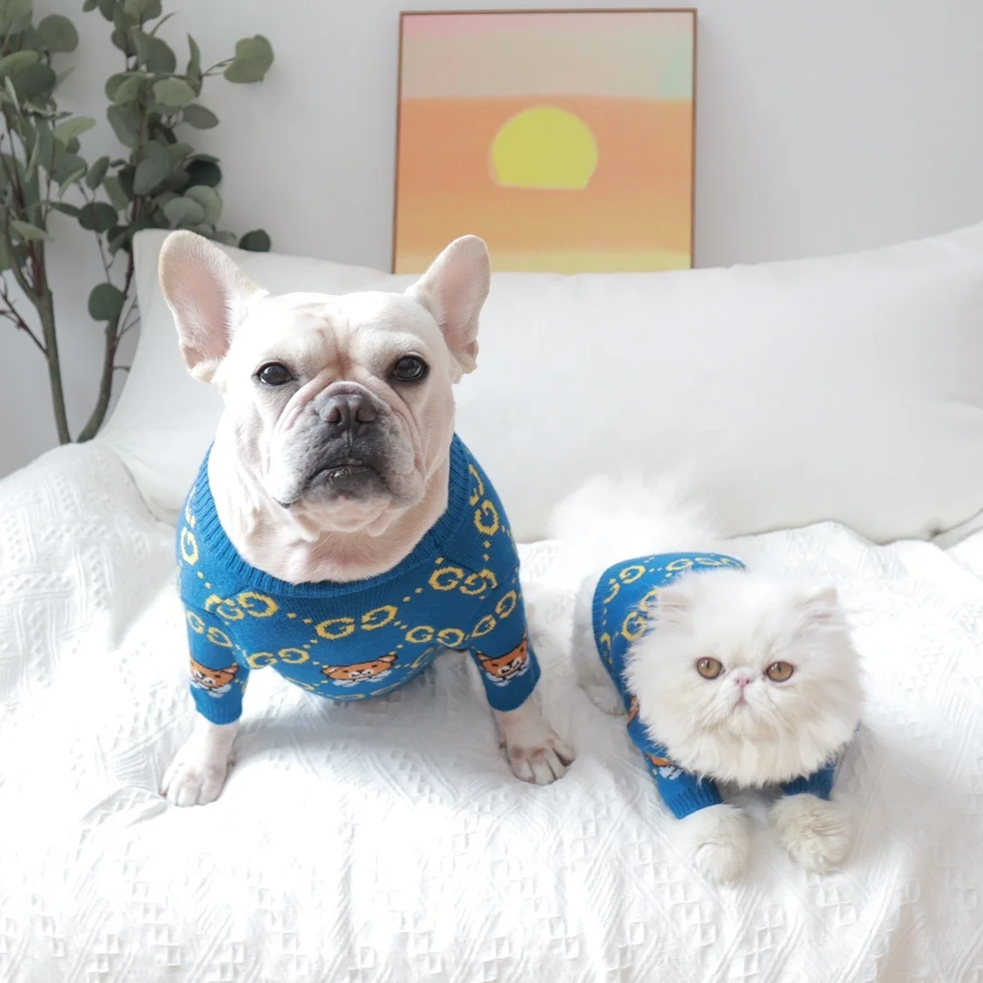 Pet Sweater Tide Brand Thickened Warm Double-Layer Jacquard Bear Head Medium And Small Cat And Dog Clothes, Blue
Pet Sweater Tide Brand Thickened Warm Double-Layer Jacquard Bear Head Medium And Small Cat And Dog Clothes, Blue