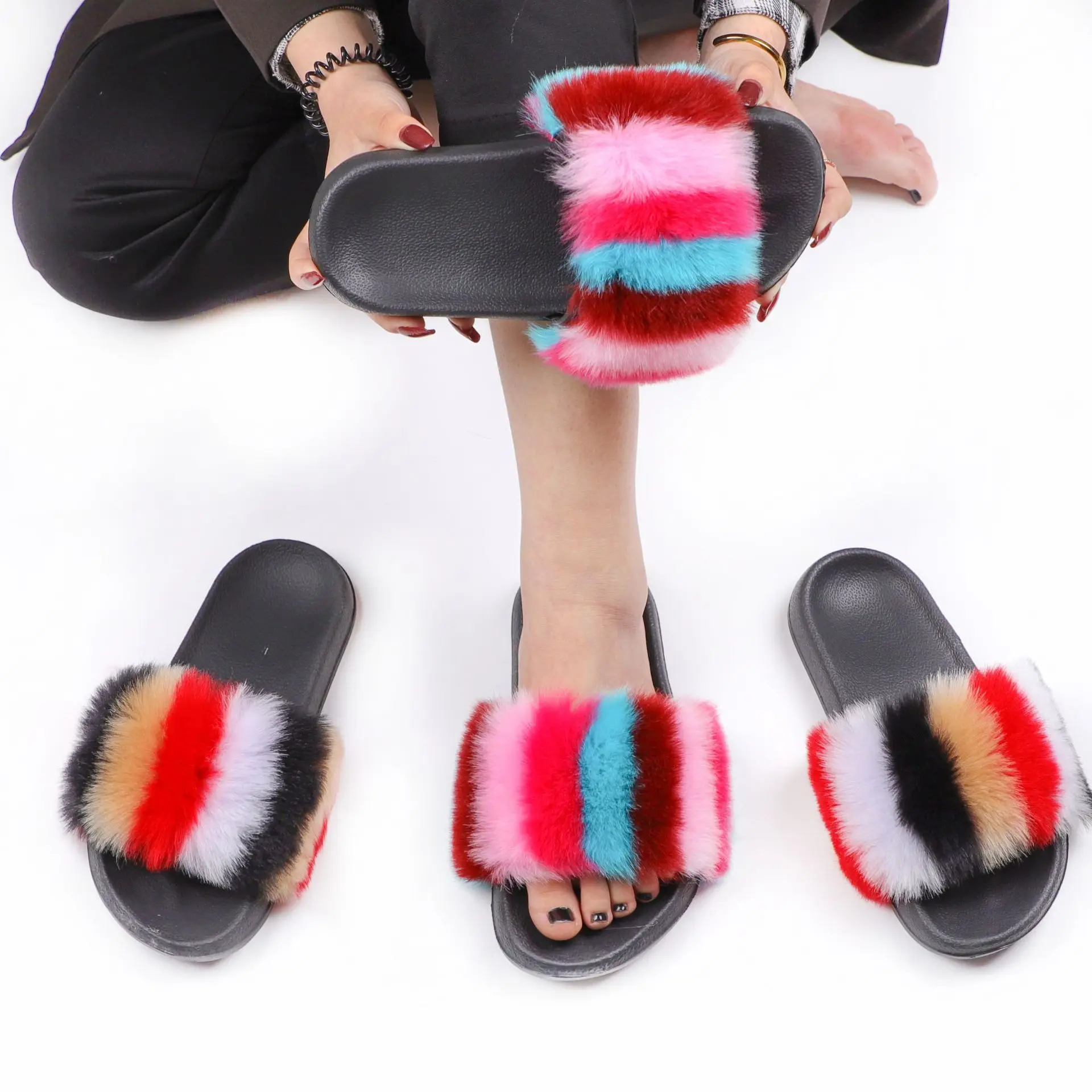 Ins High Quality Rainbow Striped Plush Fur Slippers 32 Colors Available Warm Fluffy Fur Slides Shoes
Ins High Quality Rainbow Striped Plush Fur Slippers 32 Colors Available Warm Fluffy Fur Slides Shoes