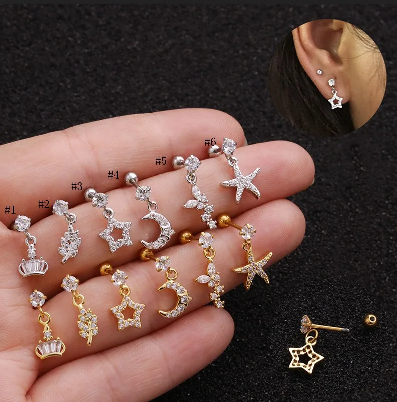 Women Cartilage Helix Earring Moon Star Stainless Steel Barbell Stud Earrings Ear Piercing Jewelry, Sliver,gold
Women Cartilage Helix Earring Moon Star Stainless Steel Barbell Stud Earrings Ear Piercing Jewelry, Sliver,gold