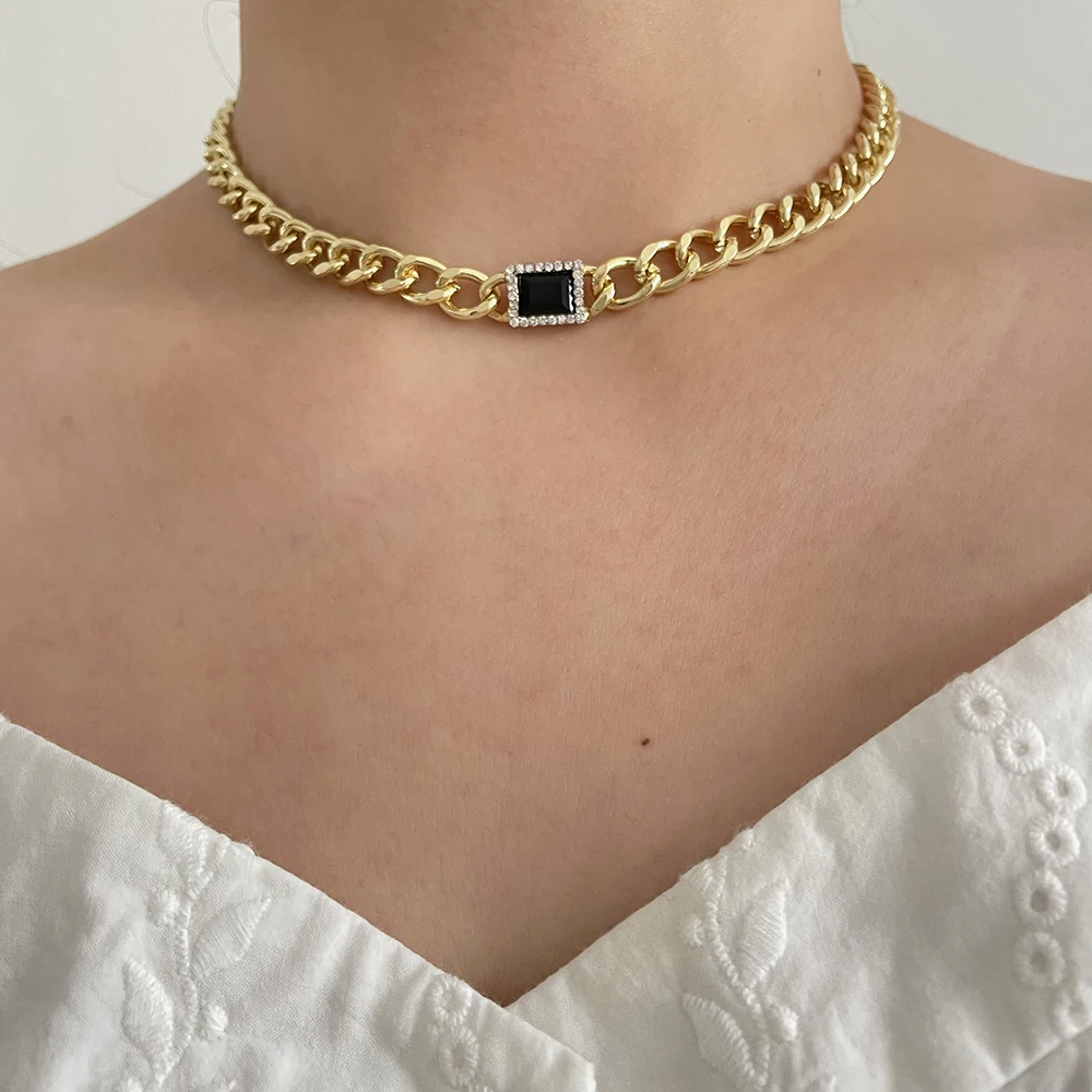 Square Black Diamond Charm Crystal Necklace Gold Plated Cuban Link Chain Choker Necklaces for Women Vintage Statement Jewelry
Square Black Diamond Charm Crystal Necklace Gold Plated Cuban Link Chain Choker Necklaces for Women Vintage Statement Jewelry