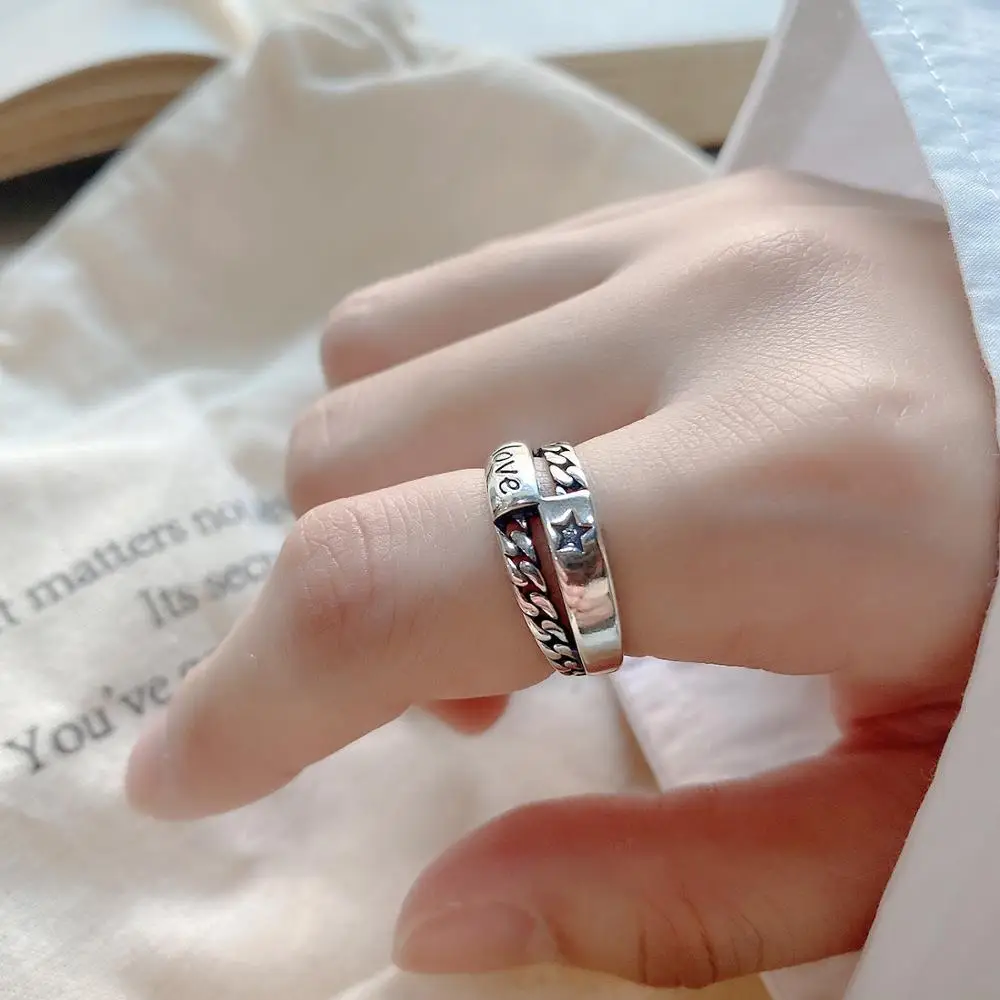 Silver fashion trend S925 sterling silver LOVE ring opening antique retro star ring, Silver color
Silver fashion trend S925 sterling silver LOVE ring opening antique retro star ring, Silver color