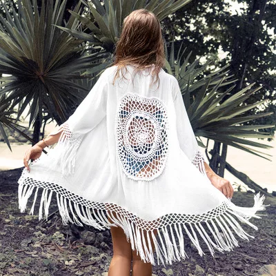 Solid White Hollow out Sun protection dress Loose Lace Beach Style Bikini Outwear for women Long cover-up kimono
Solid White Hollow out Sun protection dress Loose Lace Beach Style Bikini Outwear for women Long cover-up kimono