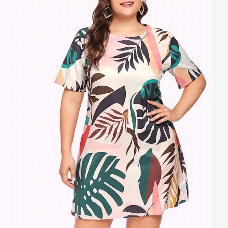 Foliage Print Round Neck Short Sleeve Flowers Women Ladies Summer Plus Size Dresses & Skirts
Foliage Print Round Neck Short Sleeve Flowers Women Ladies Summer Plus Size Dresses & Skirts