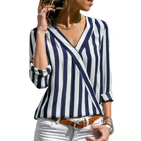 Fashion Office Lady Clothing Deep V-neck Long Sleeved Chiffon Stripe Women's Blouse Tops
Fashion Office Lady Clothing Deep V-neck Long Sleeved Chiffon Stripe Women's Blouse Tops