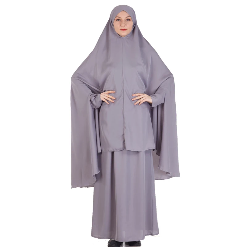 

Dubai Latest Burqa Design Two Pieces Khimar Jilbab Islamic Women Clothing Muslim Abaya Dress, 7 colors stocks available