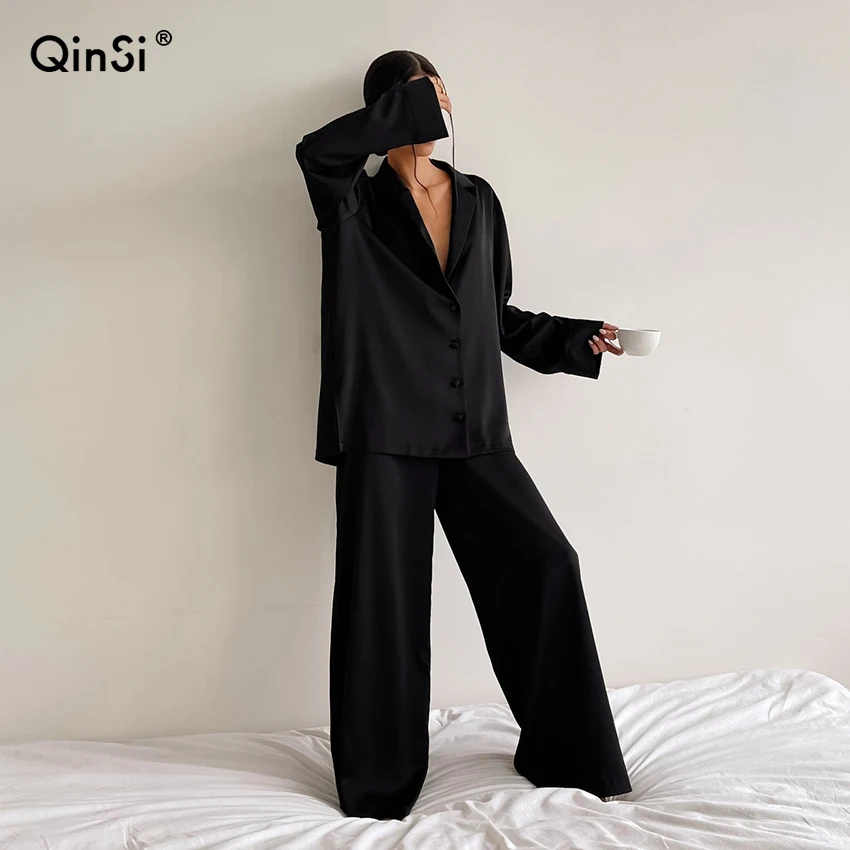 QINSI Single-Breasted Long Sleeves Wide Leg Pants Trouser Suits Low Cut Sexy Pajamas For Women Oversized Satin Silk Sleepwear
QINSI Single-Breasted Long Sleeves Wide Leg Pants Trouser Suits Low Cut Sexy Pajamas For Women Oversized Satin Silk Sleepwear