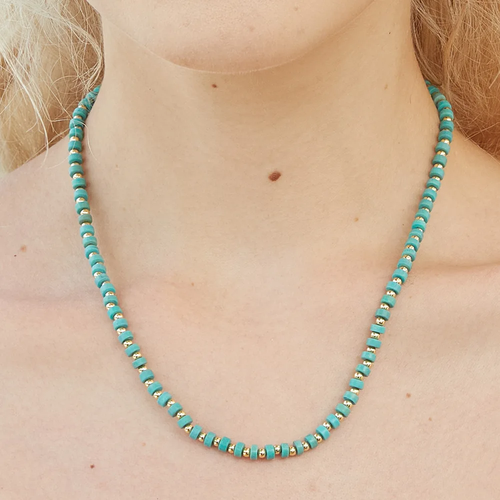

Ethnic Style Turquoise Beaded Necklace Fashion Niche Stacked Natural Stone Collarbone Chain Women's Jewelry