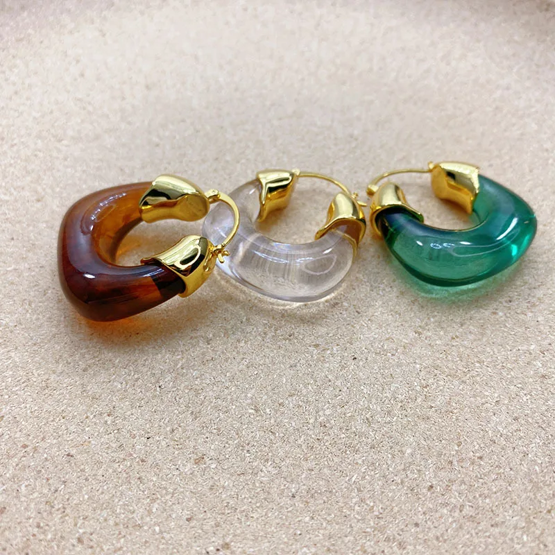 Personality Exaggerate 18K Gold Plated Geometric Amber Hoop Earrings Vintage 3 Colors Resin U Shaped Earrings For Women
Personality Exaggerate 18K Gold Plated Geometric Amber Hoop Earrings Vintage 3 Colors Resin U Shaped Earrings For Women