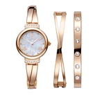 Women Watch Crystal Women Watch And Bracelet Set Good Quality Crystal Quartz Watch Gold Color LZG2376