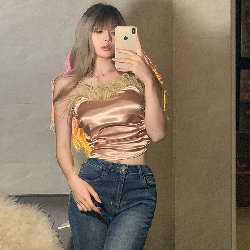 High Sense Pure Satin Chest Top Ladies Sexy Short Wrap With Ostrich Feather Tassel, Customized color
High Sense Pure Satin Chest Top Ladies Sexy Short Wrap With Ostrich Feather Tassel, Customized color