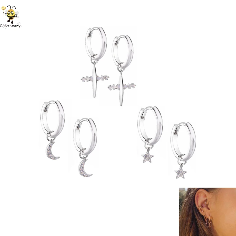 DIY Series Classic Fashion 925 Sterling Silver Jewelry Moon Star Cross Bangle Drop Hoop Earrings For Women 2020, Silver/18k gold plated/pink
DIY Series Classic Fashion 925 Sterling Silver Jewelry Moon Star Cross Bangle Drop Hoop Earrings For Women 2020, Silver/18k gold plated/pink