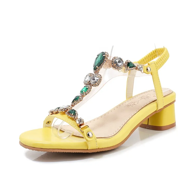 New Round-head Open-Toe Rhinestone Elastic Fashion Thick heel Lady Sandals, Yellow/white/blue
New Round-head Open-Toe Rhinestone Elastic Fashion Thick heel Lady Sandals, Yellow/white/blue