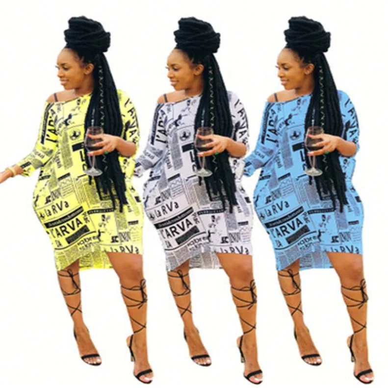 Women's Summer Dress Fashion Stylish Casual Diagonal Shoulder Loose Letter Printed Dress ., Picture
Women's Summer Dress Fashion Stylish Casual Diagonal Shoulder Loose Letter Printed Dress ., Picture