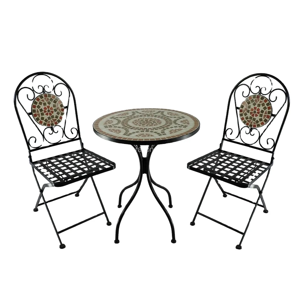 Outdoor Furniture Eco-friendly Foldable Round Cheap Mosaic Bistro Coffee Sets