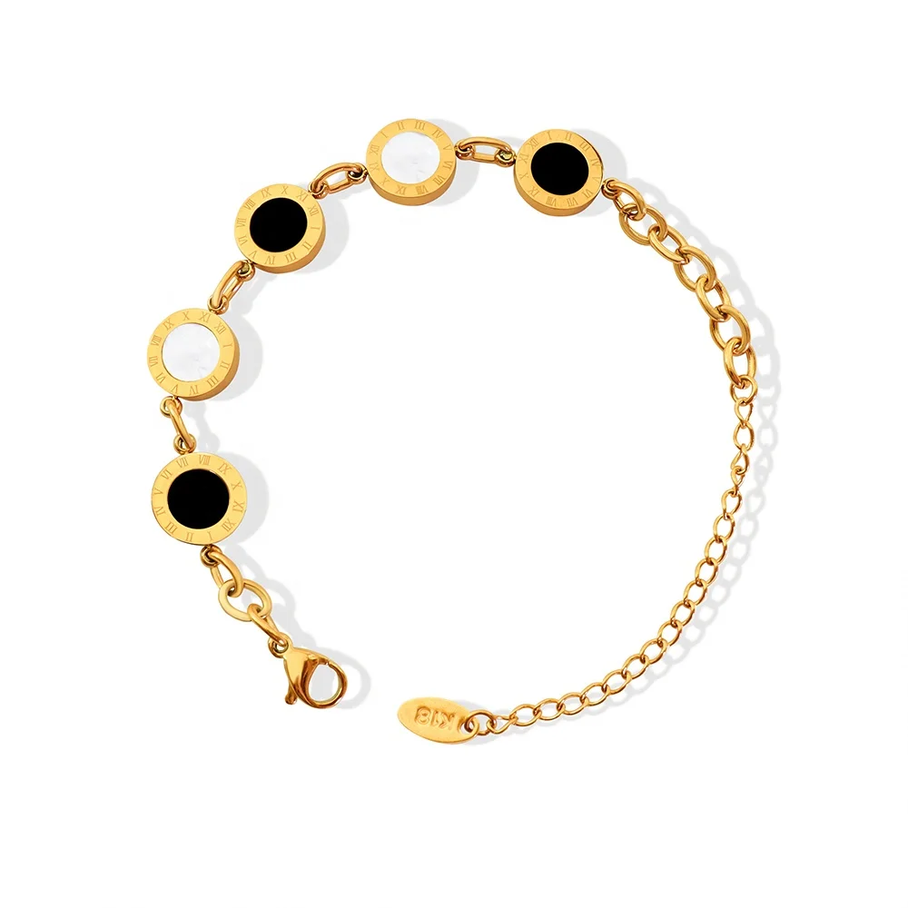 Stylish Roman Numeral Bracelet Reversible Stainless Steel Gold Plated Jewelry 
Stylish Roman Numeral Bracelet Reversible Stainless Steel Gold Plated Jewelry
