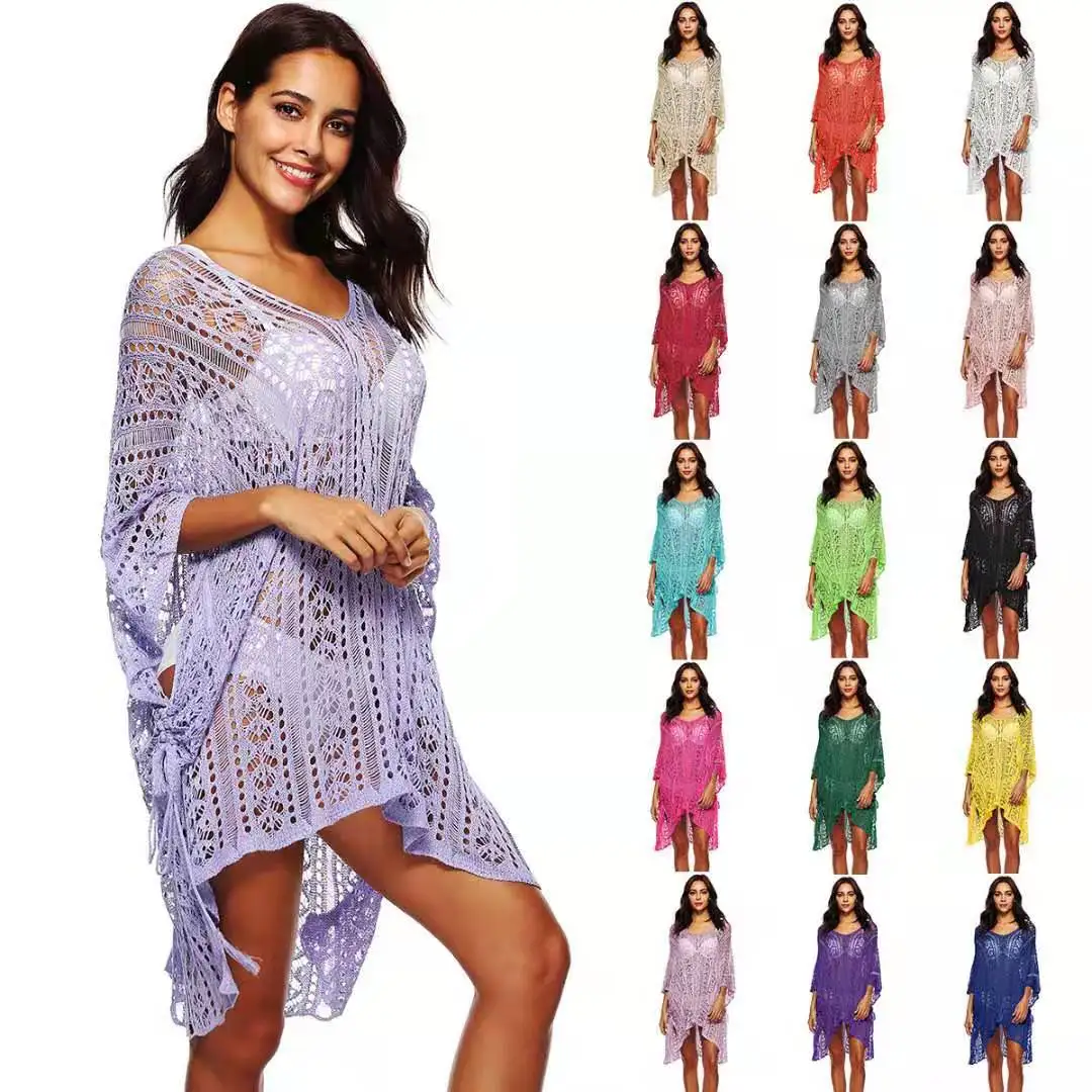 Cross-border European and American women's dress hook flower hollow-out color patchwork V-neck bat sleeve irregular beach dr
Cross-border European and American women's dress hook flower hollow-out color patchwork V-neck bat sleeve irregular beach dr