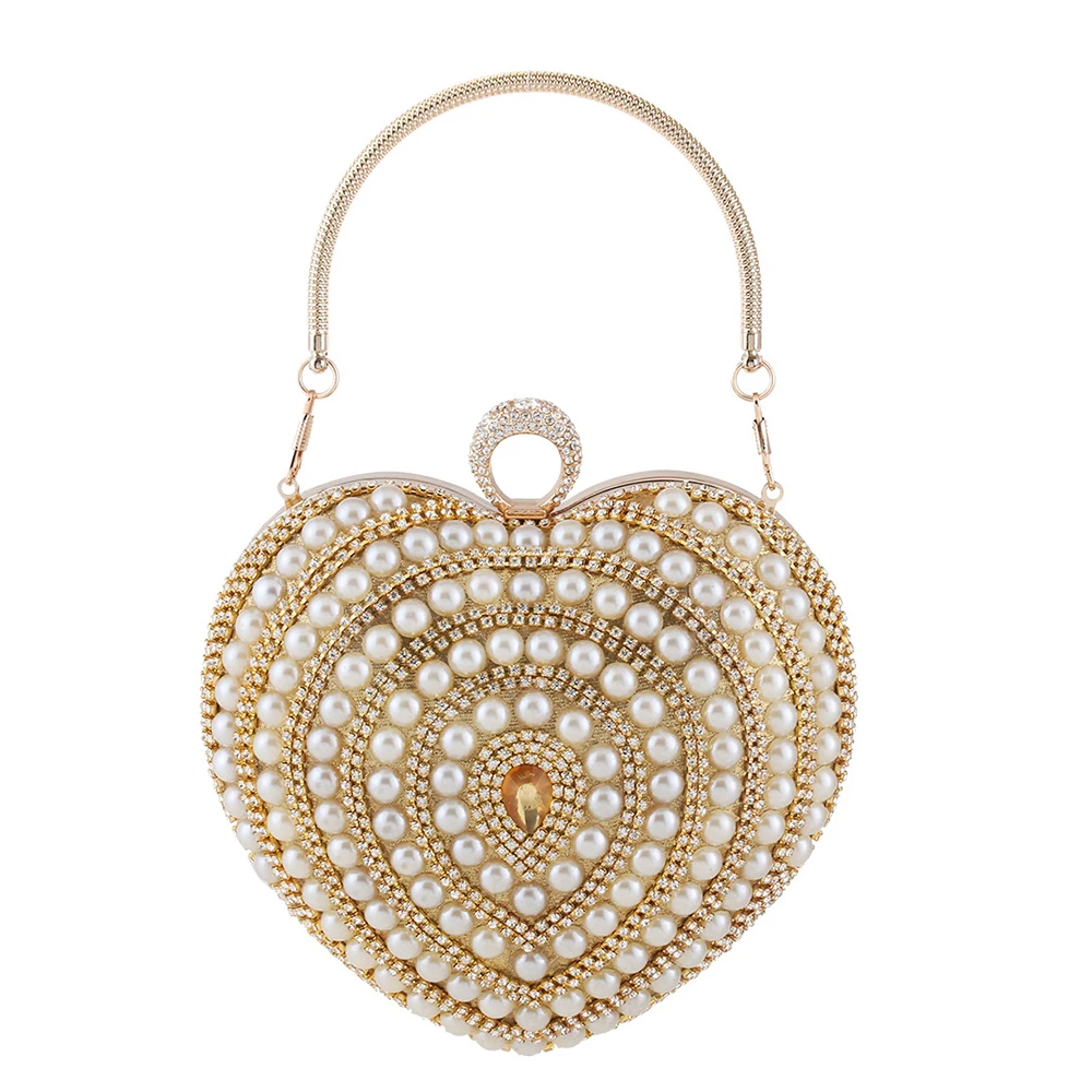 Fashion Ladies Love Hearts Diamond Gold Lattice Handbag Pearl Clutch Evening Bags, ,golden, silver 
Fashion Ladies Love Hearts Diamond Gold Lattice Handbag Pearl Clutch Evening Bags, ,golden, silver