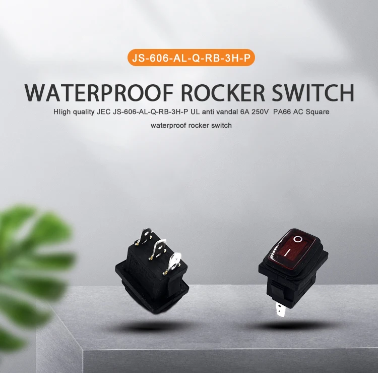 JEC 6A 250V JS-606-AL-Q-RB-3H-P Red Square Water Proof Rocker Switch