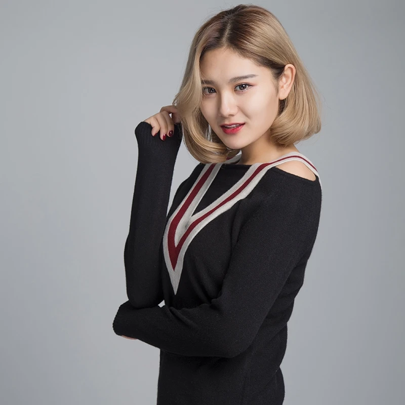 Pure cashmere include shipping women black v neck off the shoulder knit sweater
Pure cashmere include shipping women black v neck off the shoulder knit sweater