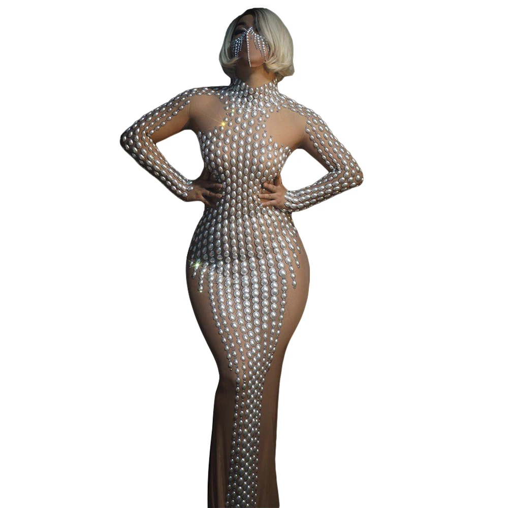 Elegant Mesh Perspective Pearls Wedding Party Bodycon Dress Women Singer Performance Wear Sexy Evening Gown Club Prom Dress
Elegant Mesh Perspective Pearls Wedding Party Bodycon Dress Women Singer Performance Wear Sexy Evening Gown Club Prom Dress