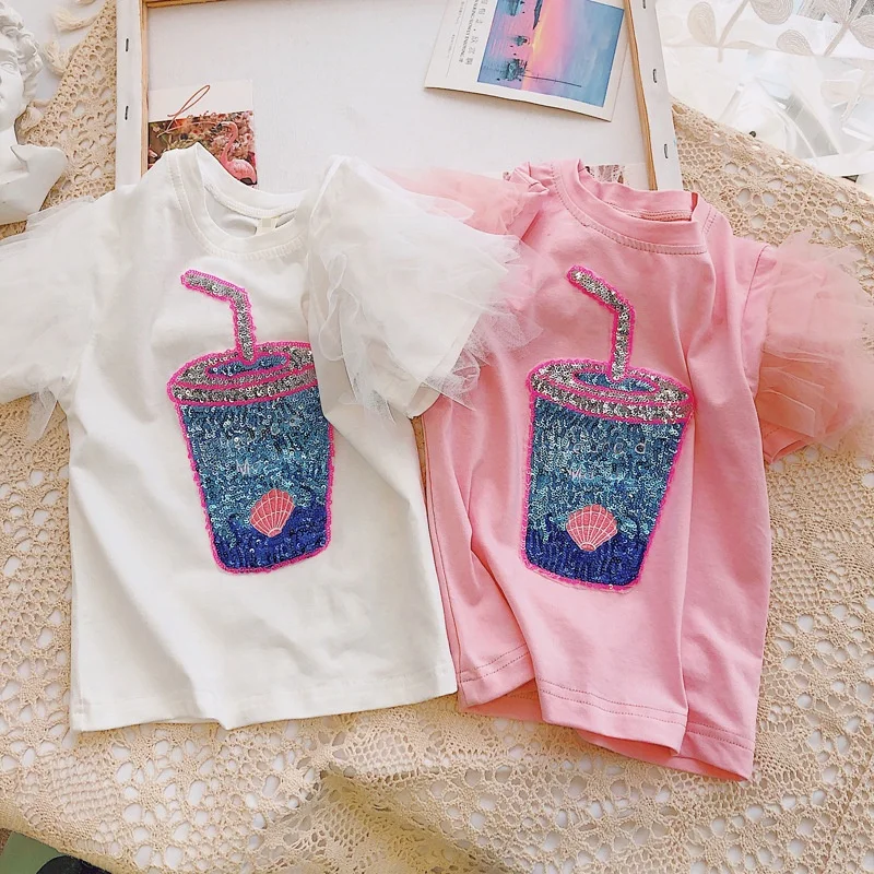 Summer girls t shirt Baby tee kids tops Children fashion clothes milk cup bling sequins top tees
Summer girls t shirt Baby tee kids tops Children fashion clothes milk cup bling sequins top tees