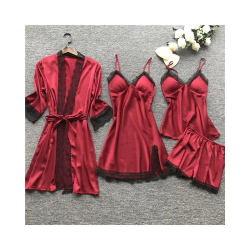 Fvshion Wholesale Women 4 Pcs Sleepwear Robe Pijama Wanita Seda Nightgown Silk Satin Lingeries Designer Pajamas Sets For Ladies
Fvshion Wholesale Women 4 Pcs Sleepwear Robe Pijama Wanita Seda Nightgown Silk Satin Lingeries Designer Pajamas Sets For Ladies