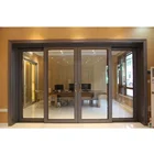 Guangzhou 4 Panel balcony sliding Aluminum entry door Design Wood Color