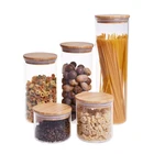 Food storage canister airtight round wooden bamboo lid glass jar pasta container