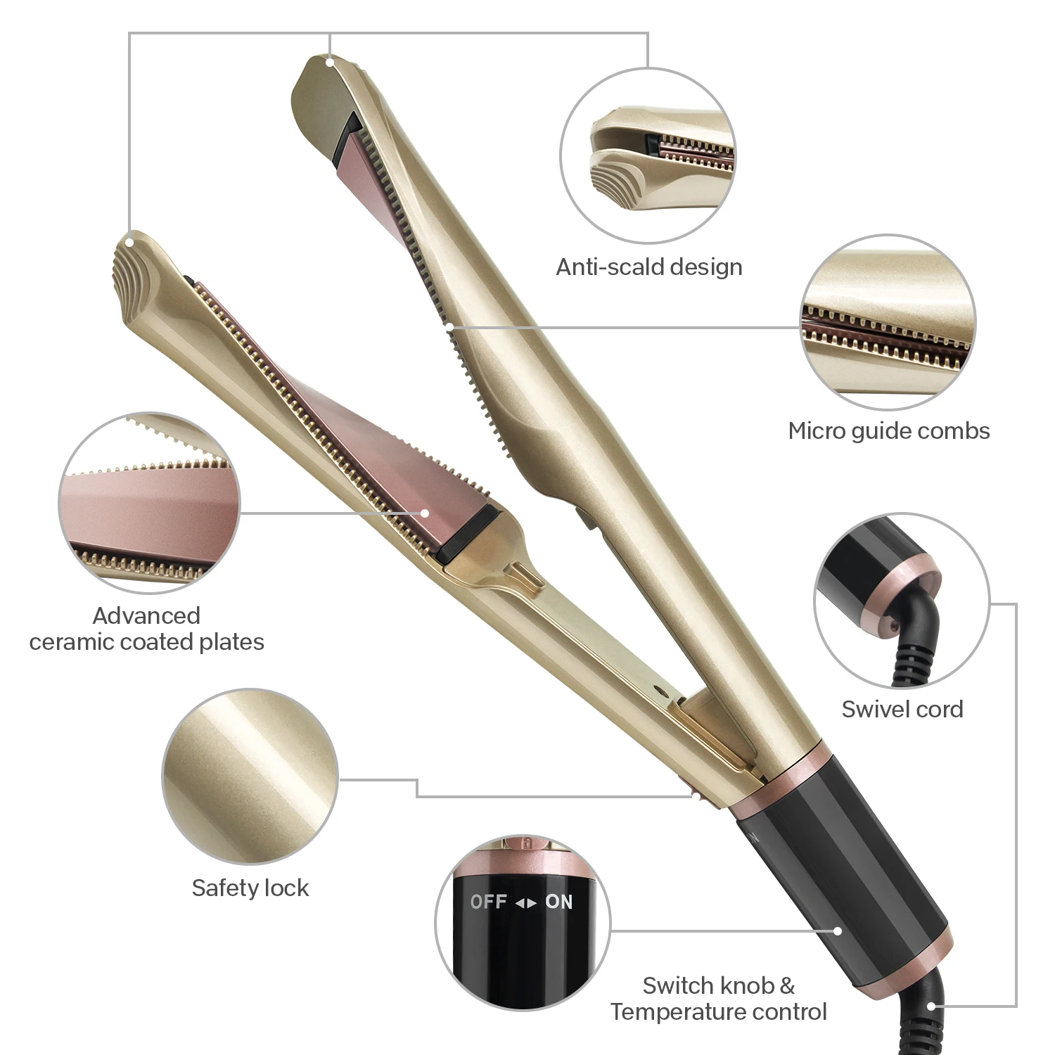 Professional private label portable ceramic hair straightener flat iron, Gold or custom color
Professional private label portable ceramic hair straightener flat iron, Gold or custom color