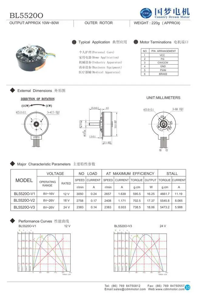 External Rotor Motor, Bldc5520, 24v, 55mm, Brushless - detail 18