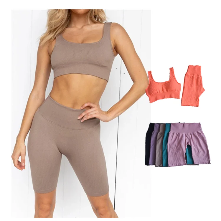 Pure Color Short Sleeve Seamless Knee Length Pants Women crop top Bra Yoga two pieces short Set, In available
Pure Color Short Sleeve Seamless Knee Length Pants Women crop top Bra Yoga two pieces short Set, In available